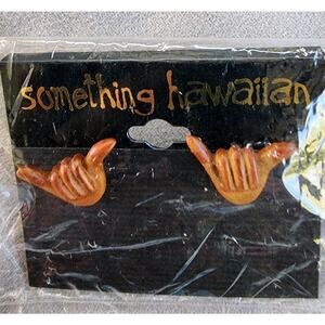 NEW Hawaiian Wooden SHAKA Post Earrings Sealed Jewelry Hawaii Vacation 1.5"